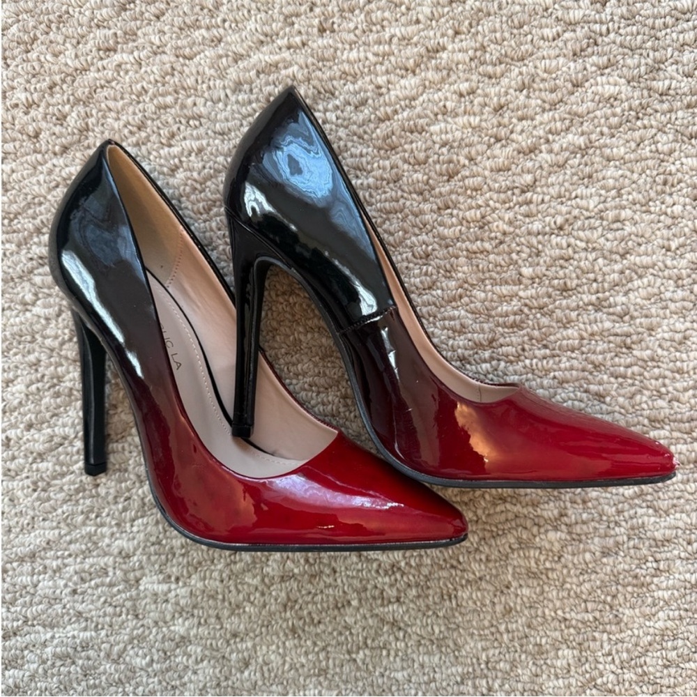 Shoe Republic LA Red and Black Patent Pointed-Toe Stiletto Pumps
